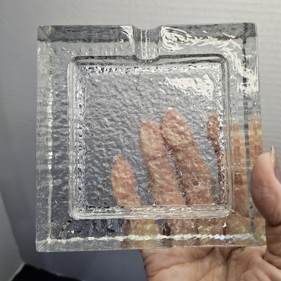 Vintage Ice Glass Art Other - Vintage MCM ICE GLASS Ashtray Clear ART BRUTALIST Scandanavia Finnish Swedish 👀